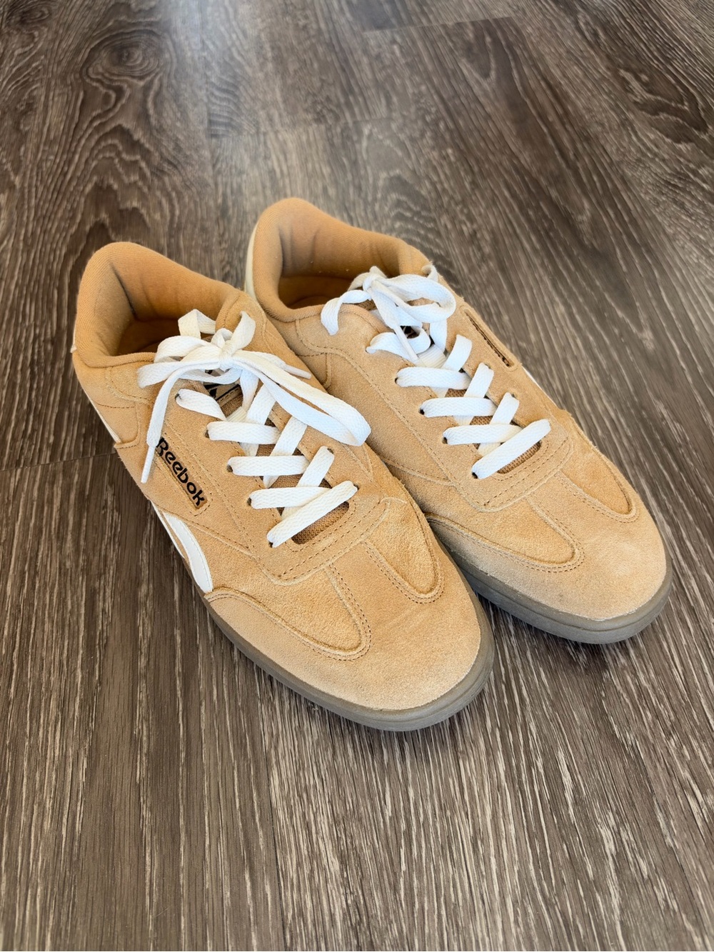 Reebok Women’s Suede Sneakers in Tan with White Accents